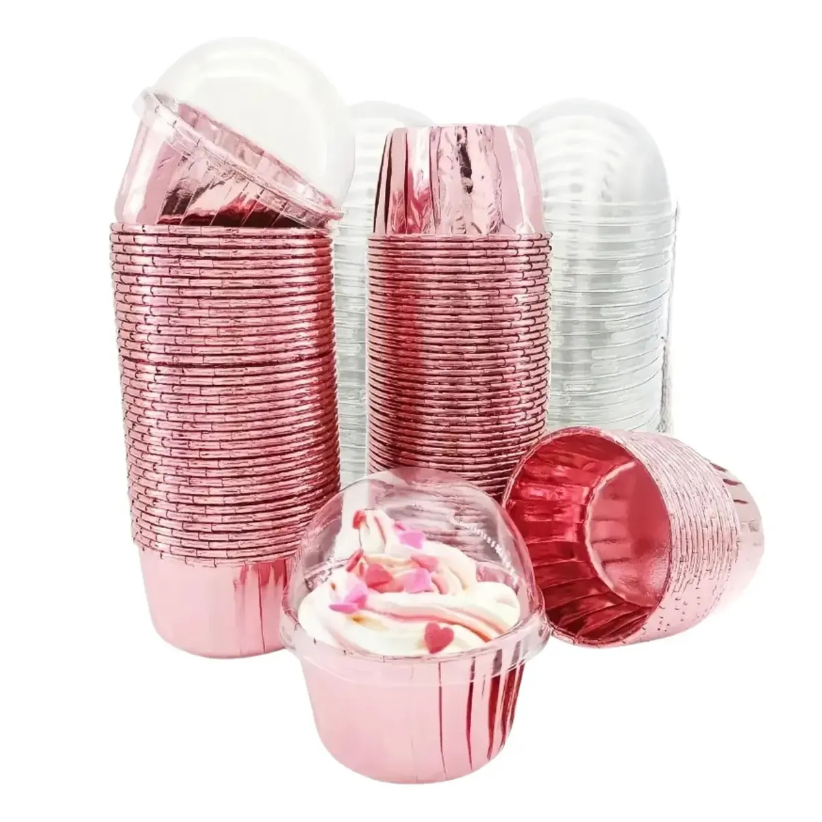 Forro Metalizado para Cupcake con Tapa, 50pz - Rosa Brillante