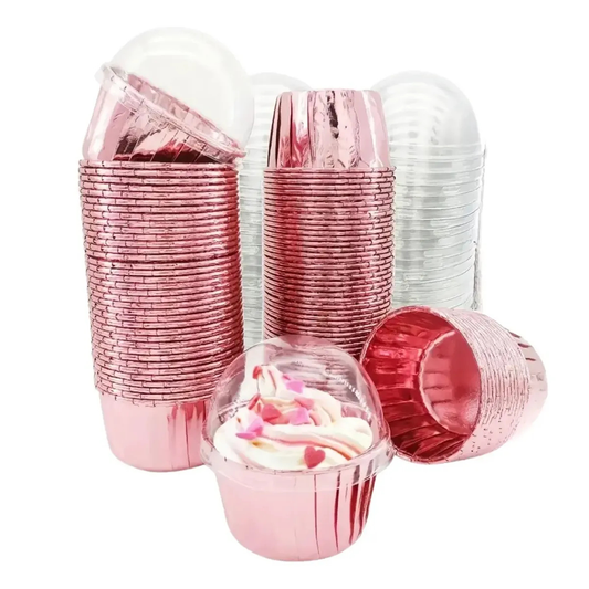 Forro Metalizado para Cupcake con Tapa, 50pz - Rosa Brillante