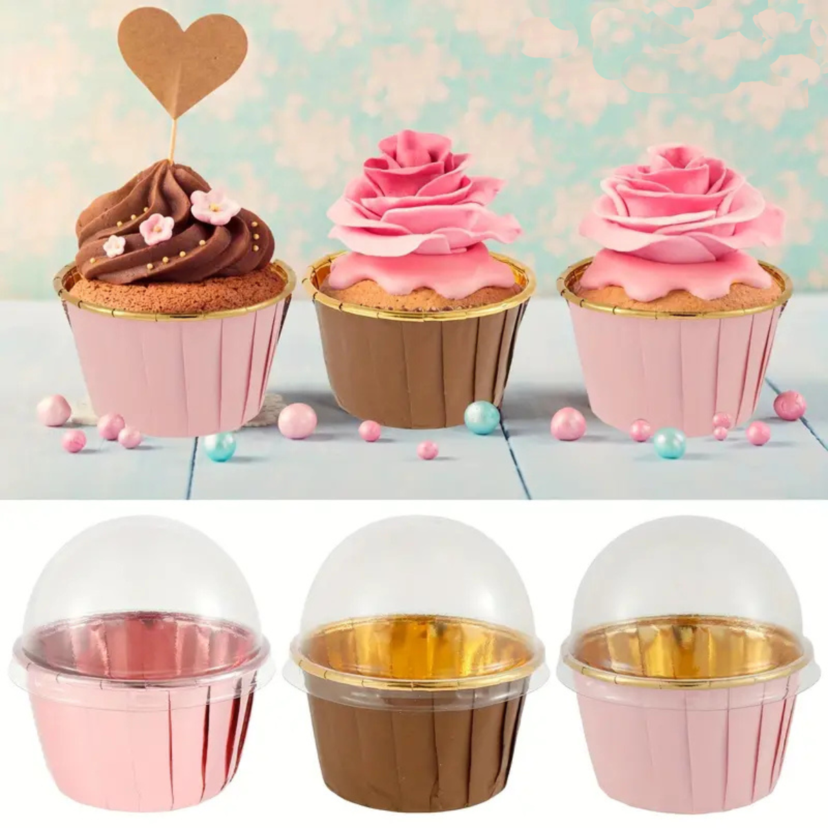 Mini Forro para Cupcake sin Tapa, 50pz - Rosa Metalizado