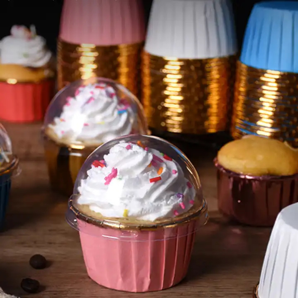 Mini Forro para Cupcake con Tapa, 50pz - Rosa Pastel
