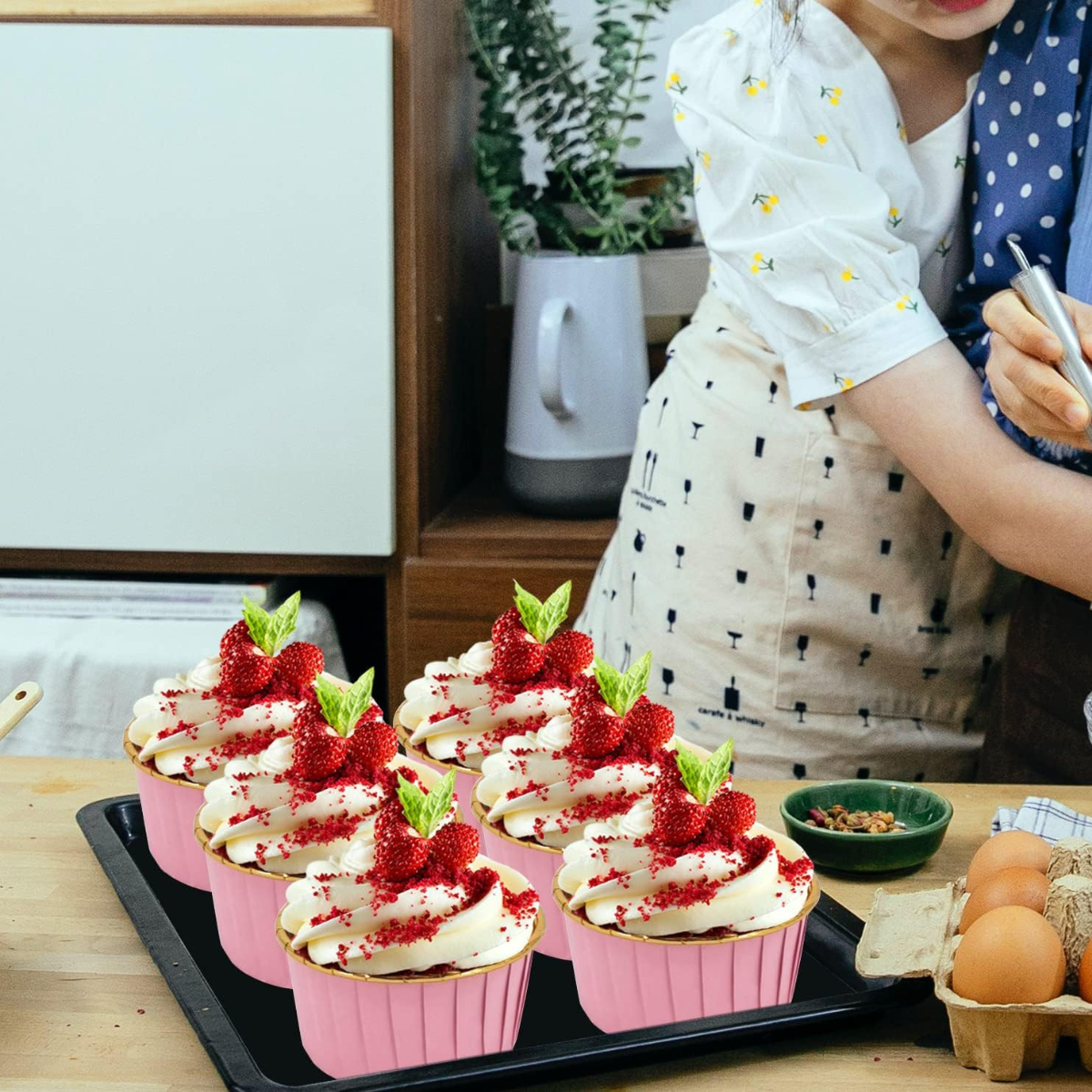 Mini Forro para Cupcake con Tapa, 50pz - Rosa Pastel