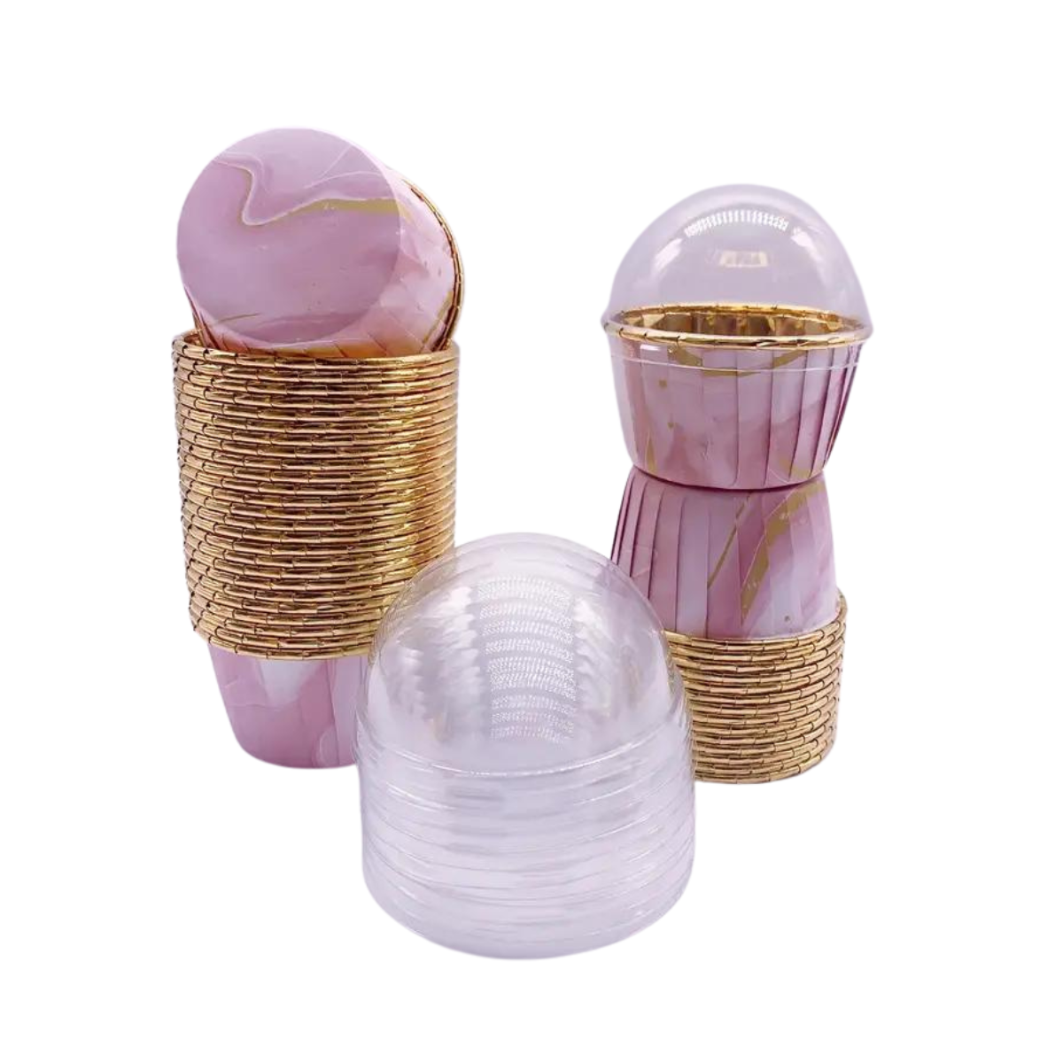 Forro Metalizado para Cupcake con Tapa, 50pz - Rosa Claro