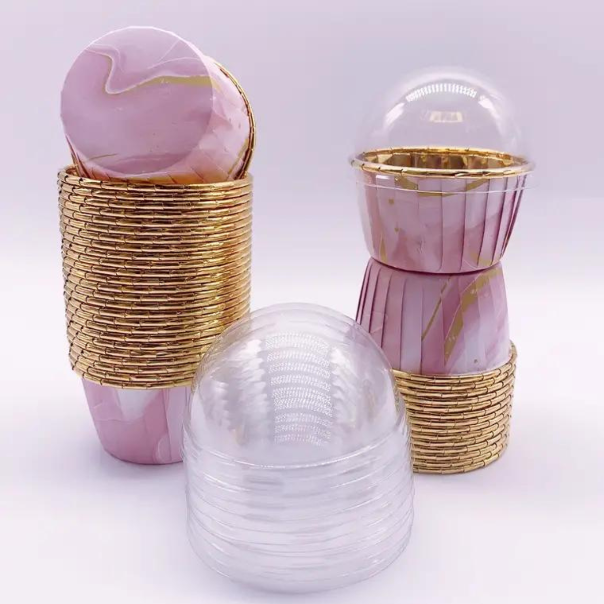 Forro Metalizado para Cupcake con Tapa, 50pz - Rosa Claro