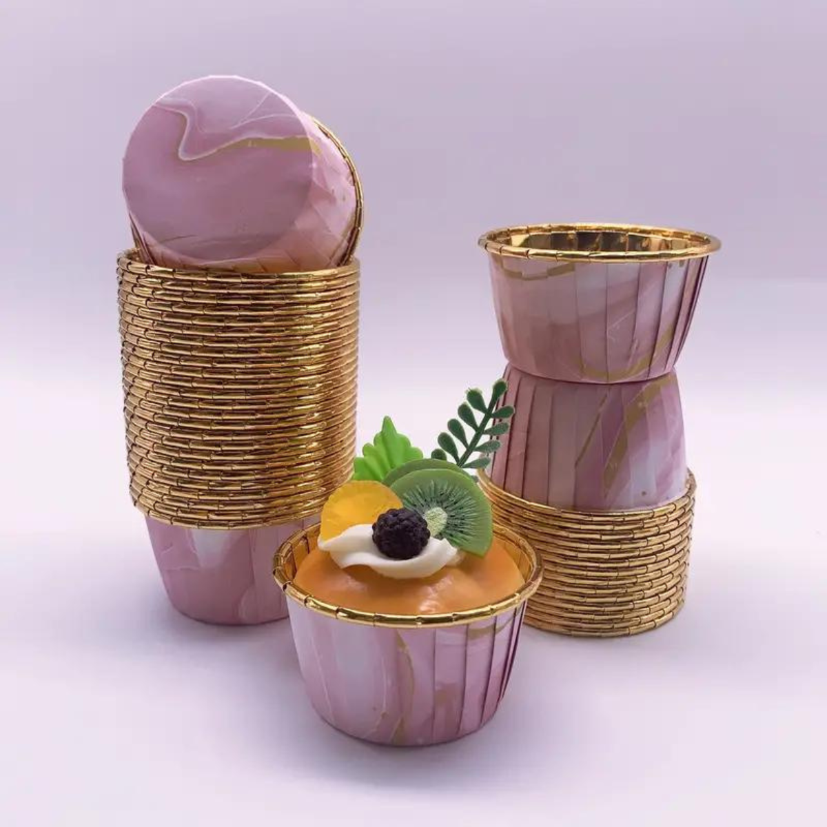 Forro Metalizado para Cupcake con Tapa, 50pz - Rosa Claro