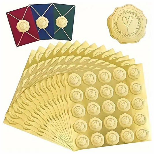 Sticker Adhesiva de Foil Dorado, Corazón - 100 Piezas