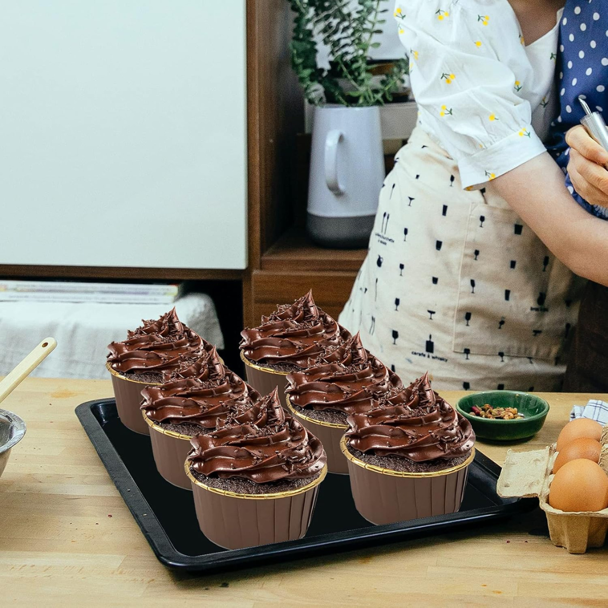 Forro Metalizado para Cupcake con Tapa, 50pz - Cafe