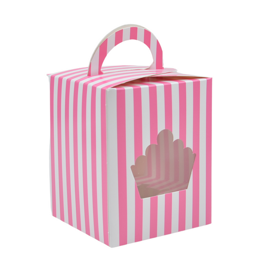 Caja para Cupcake Individual con Rayas - 25 piezas (Rosa)