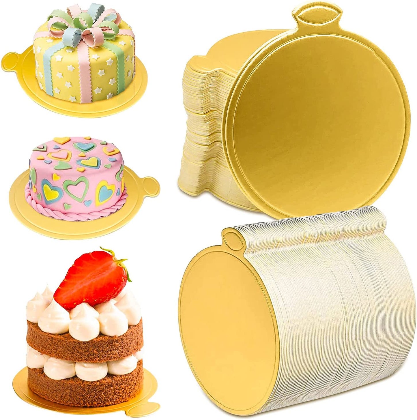Bases Doradas para Mini Postre - Redonda, 100 piezas 9cm